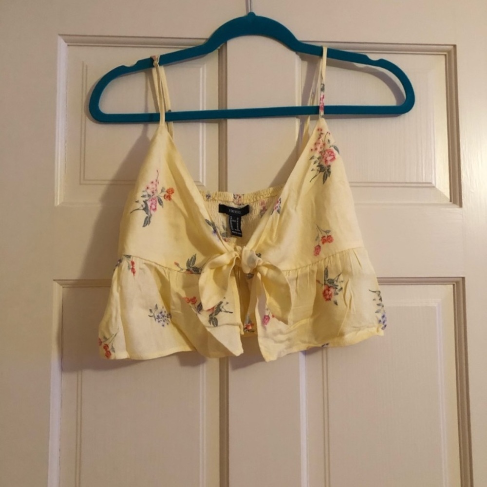 Cropped bralette top pastel floral tie front